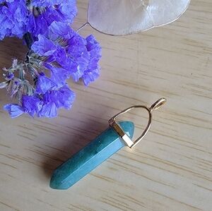 Vintage Genuine Jade Stone Pendant with Gold Accent